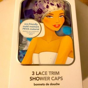 3 lace trim shower caps / eco-friendly